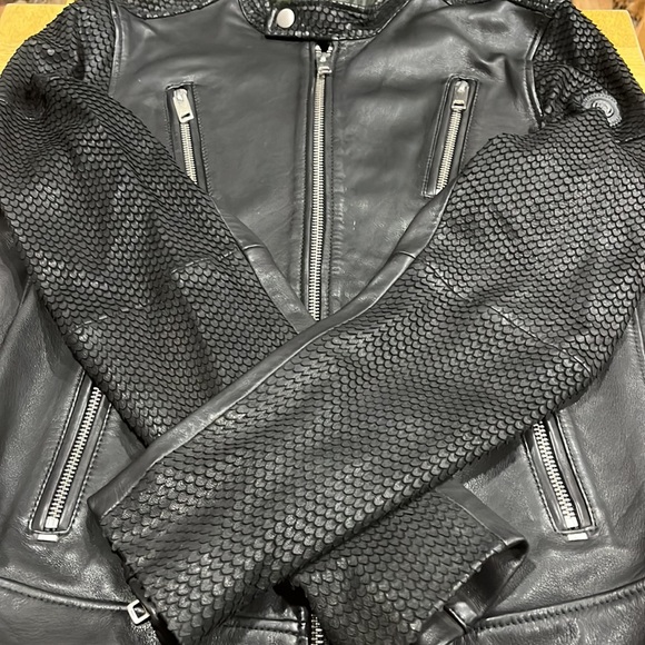 Diesel RAMBO black band collar leather Jacket- men, size: large - Picture 14 of 15